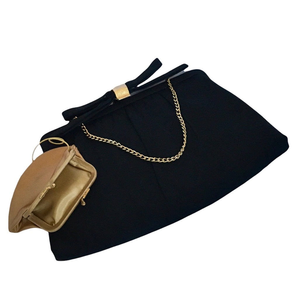 After Five Vintage 1950s Black Evening Bag with Attached Coin Purse